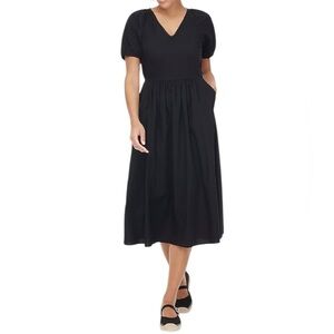NWT J.Crew Lace-Trim Midi Dress in black cotton blend.